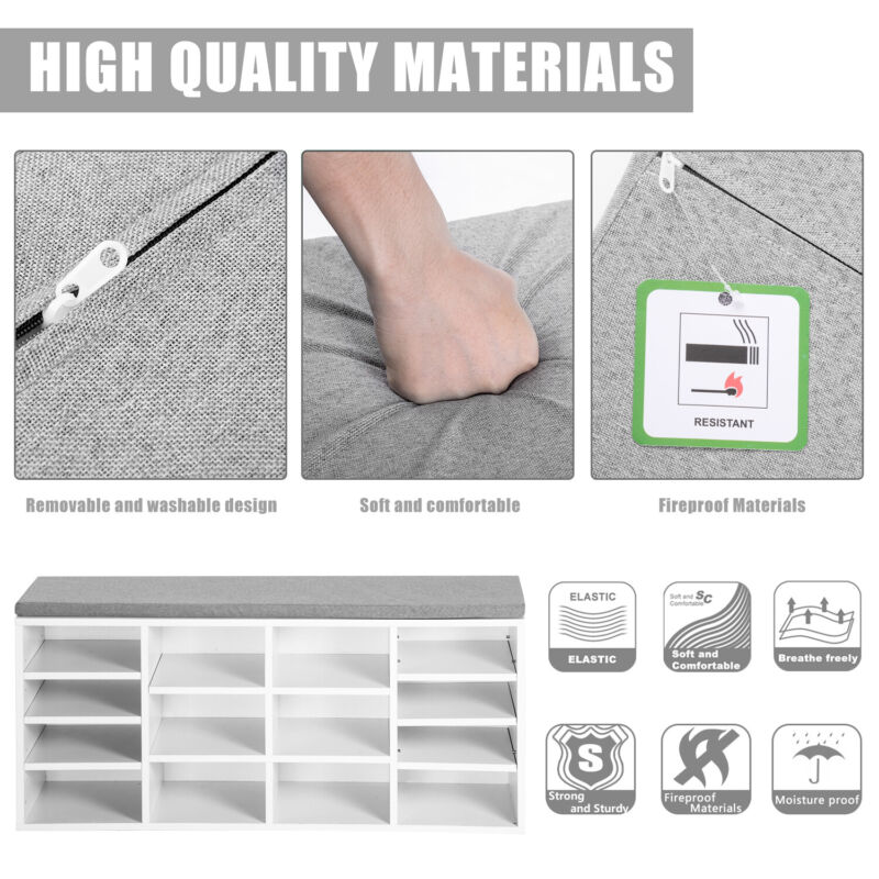 Multi-Storage Shoe Rack w/ 14 Compartments Cushion Moving Shelves for Home White