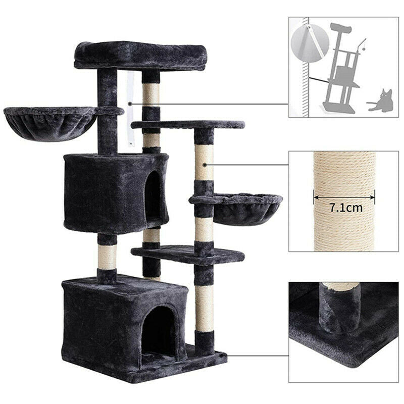 Cat Tree Cat Scratching Post Climb Tower Kitten Toy Scratcher Activity Black