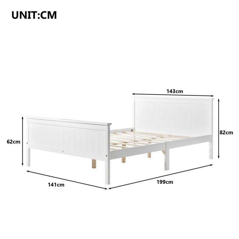 Wooden Bed Frame Solid Pine White Single Double Shaker Style Bedroom Furniture
