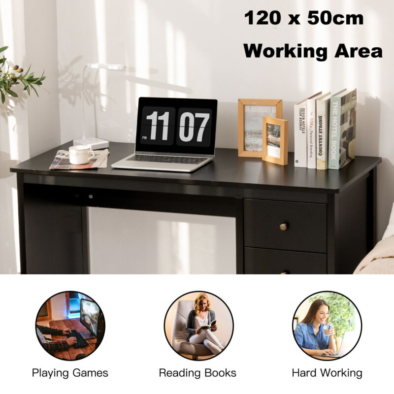 3 Drawers Computer Desk Modern Writing Desk Compact Laptop PC Table Workstation