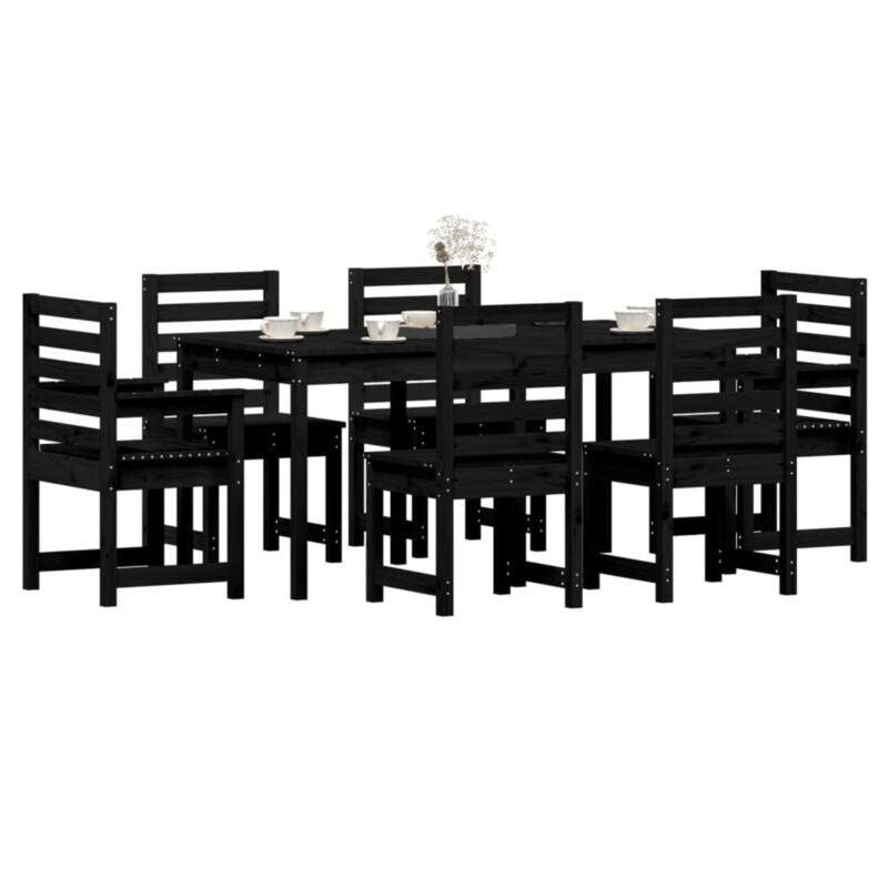 7 Piece Garden Dining Set Black Solid Wood Pine C1J6