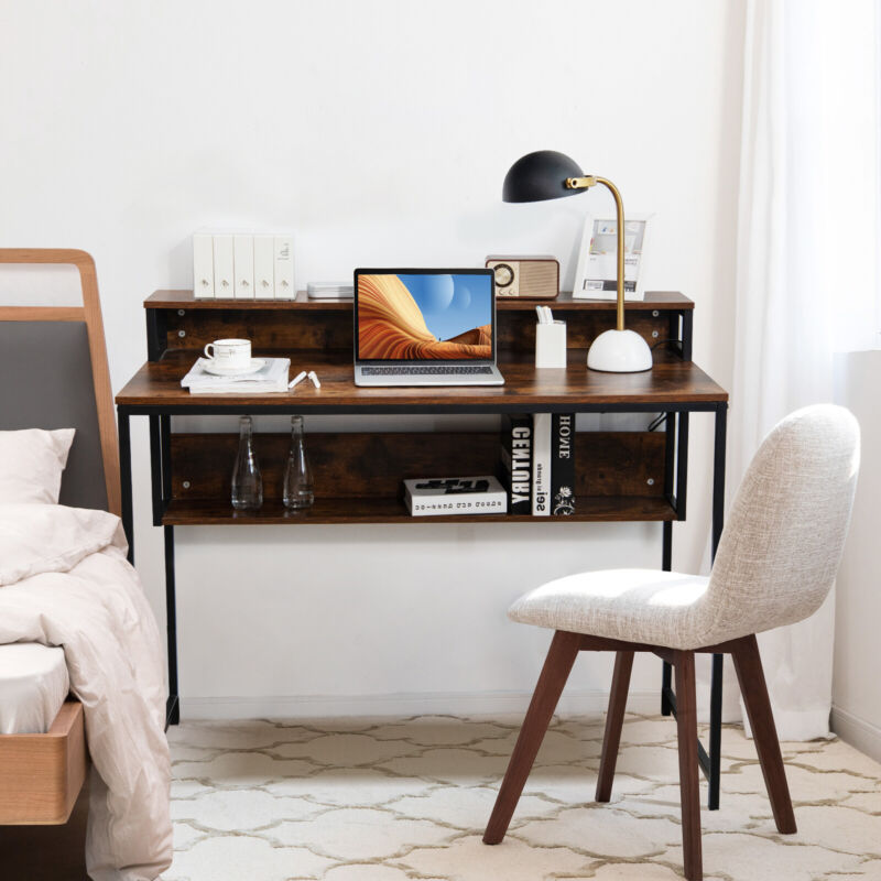 120cm Computer Desk Industrial Home Office Desk Study Writing Workstation Brown