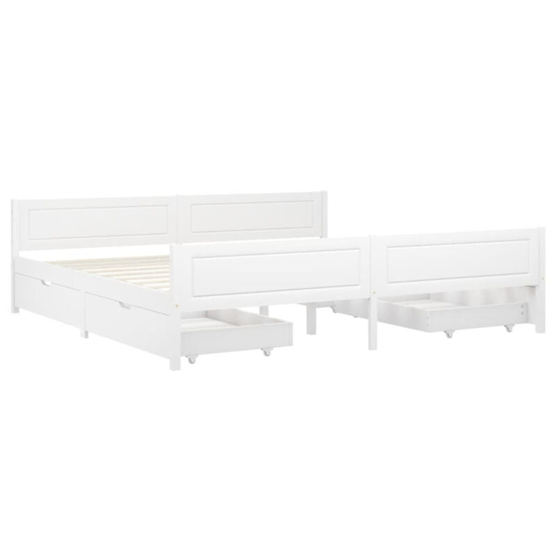 Bed Frame with 4 Drawers White Solid Wood Pine 200x200 F3M2