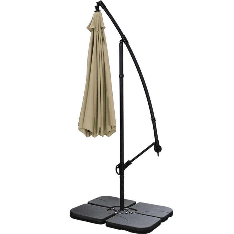 3M Banana Cantilever Umbrella Garden Parasol Hanging Tilt Crank Weight Base Set