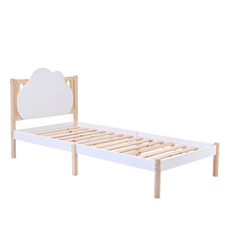Wooden Bed Frame 3ft Single Size Kids Bed with 2 Storage Drawers Cloud Headboard