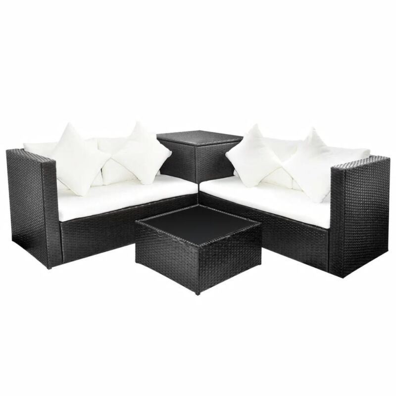14 Pcs Rattan Garden Sofa Set Chairs Sofa Dining Table W/ Storage Box Black O1N6