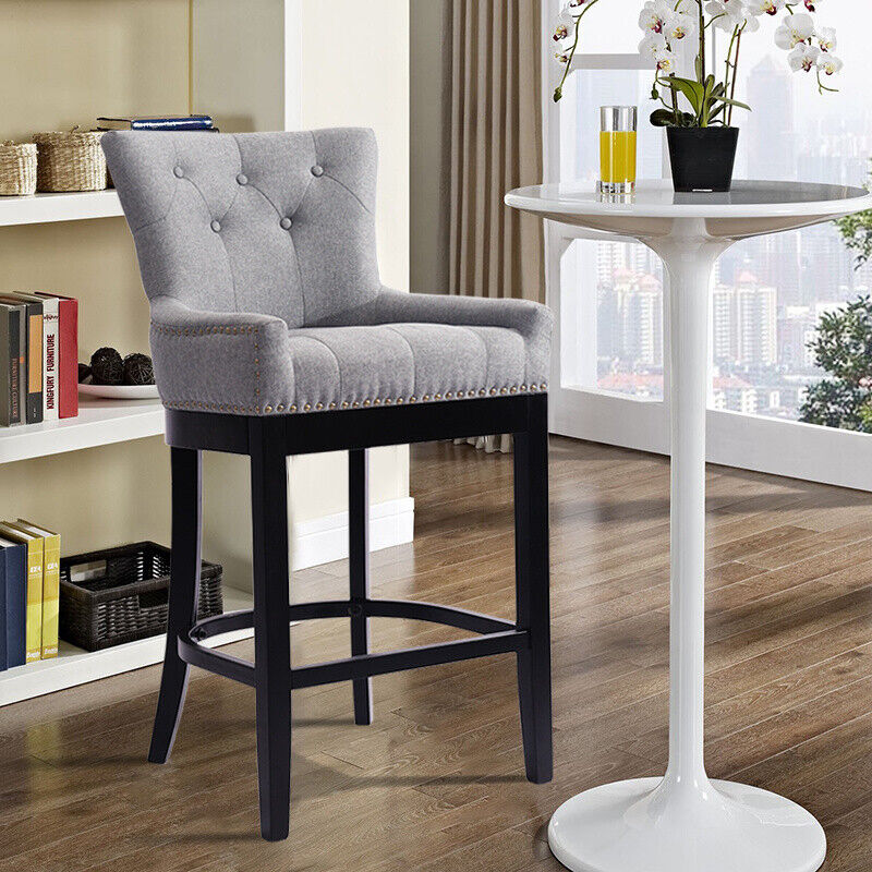 1x Grey High Bar Stools Kitchen Breakfast Dining Chairs Stool Seat Fabric Seater