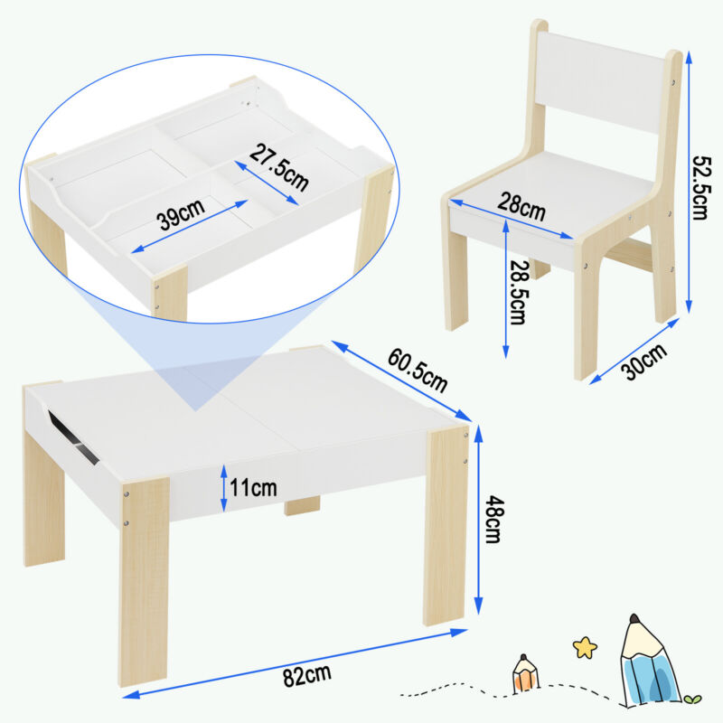 Kids Table and 2 Chairs Set Childrens Activity Storage Table Playroom Furniture