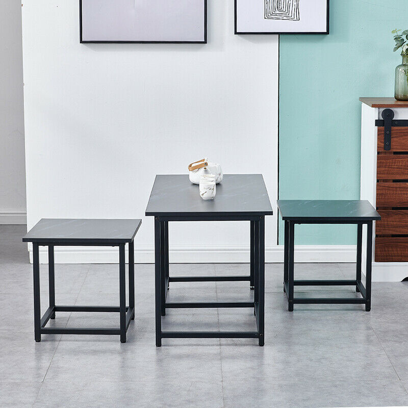 Set of 3 Coffee Table with 2 Stools Set Nesting Table Living Room Office Lounge