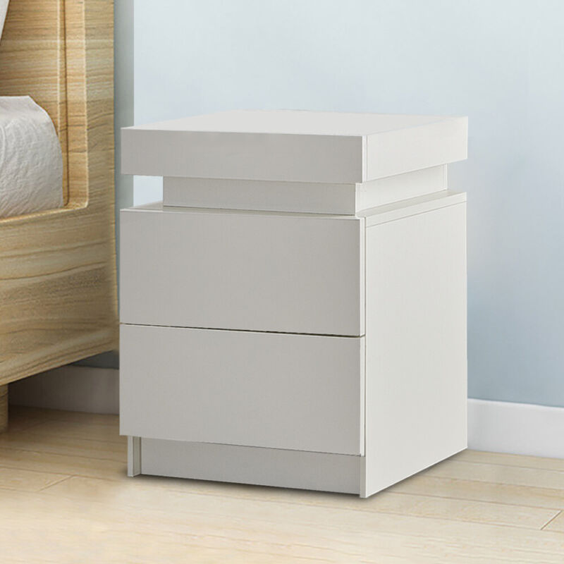 2/3 Drawers High Gloss Front Bedside Table Cabinet LED Nightstand Black/White