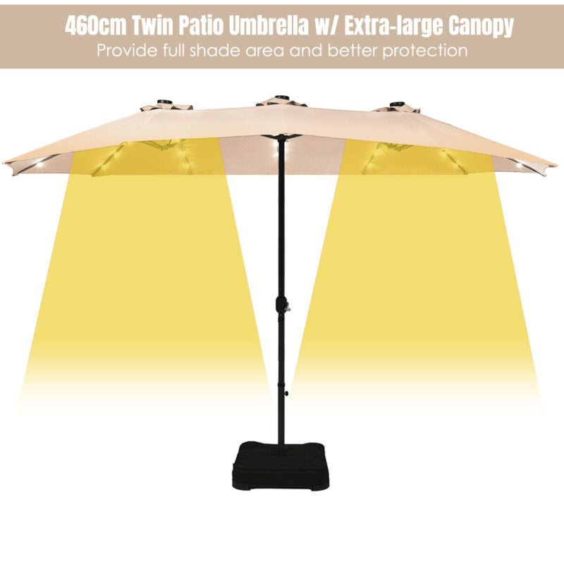 4.6M Solar 36 LED Patio Double-Sided Umbrella Outdoor Extra Large Crank Parasol