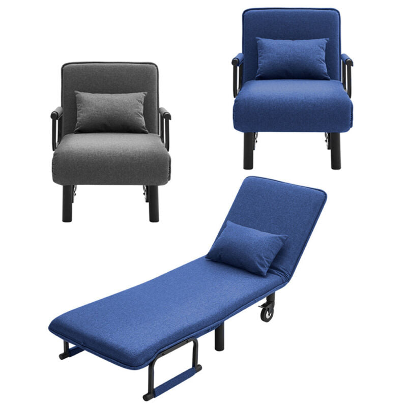 Foldable Chair Bed Sofabed Recliner Armchair with 2 Wheels Pillow Guest Sleeper