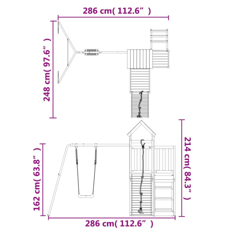 Playhouse with Climbing Wall Swing Solid Wood P9L3