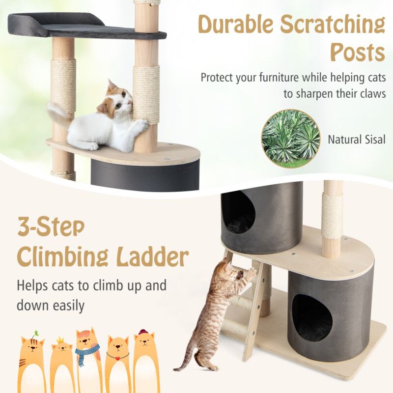 Cat Tree Tower Indoor Cats Wooden Kitten Activity Center Cat Furniture