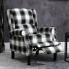 Black Check Recliner Armchair Wing Back Fireside Check Fabric Sofa Lounge Chair