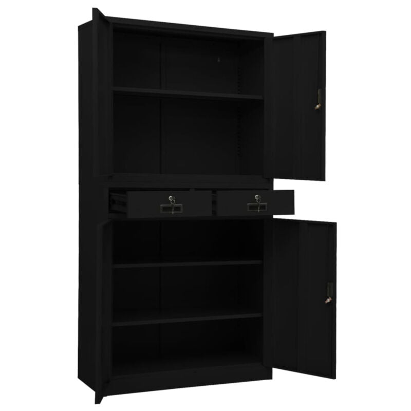 Office Cabinet Black 90x40x180 Steel B8K4