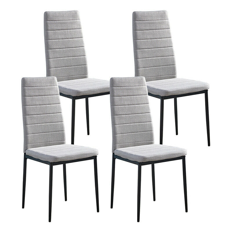Set of 4 Grey Fabric Dining Chairs High Back Padded Seat Kitchen Dining Room BN