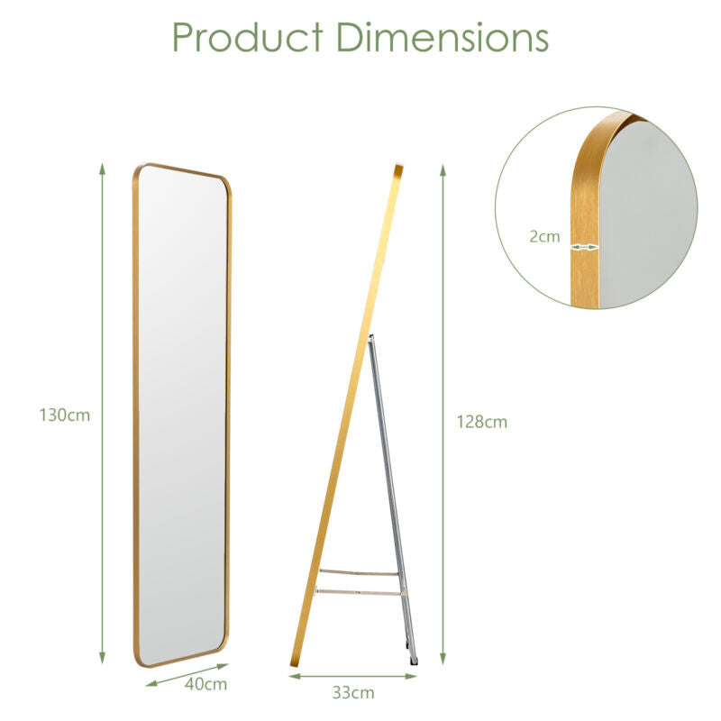 Large Full Length Mirror Gold Steel Frame Dressing Floor Mirror Standing/Hangi