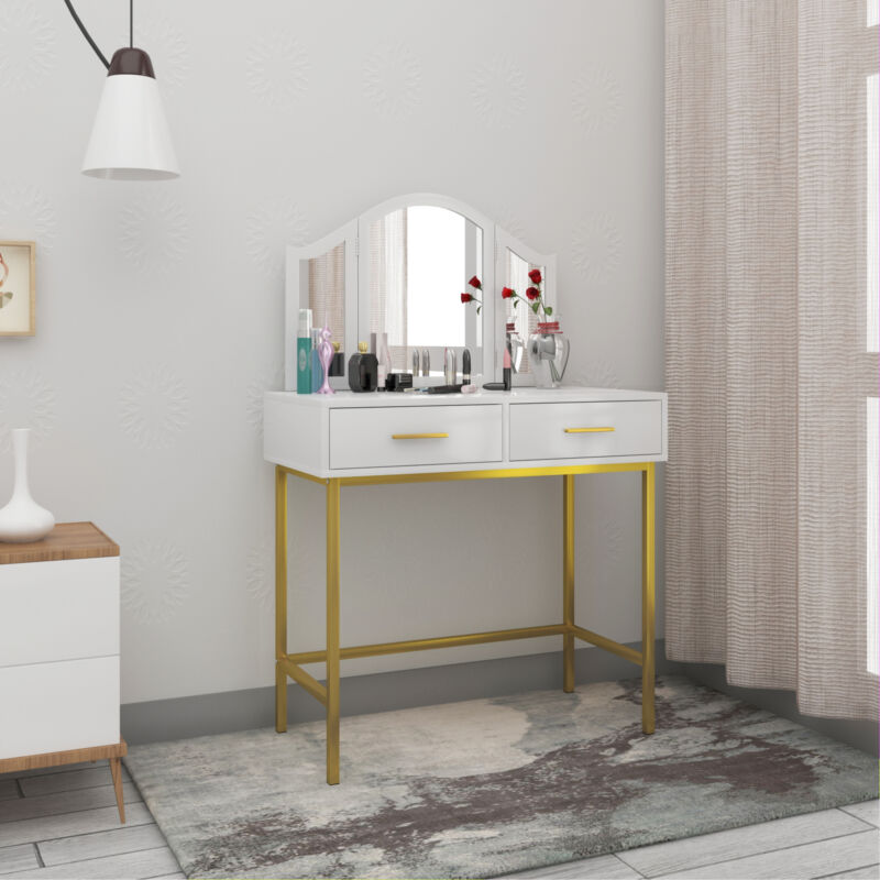 Vanity Dressing Table Makeup Desk with Mirror Drawers Bedroom Furniture White