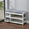 Hallway Shoe Storage Bench Entrance Ottoman Pouffe Stool with 2 Wicket Baskets