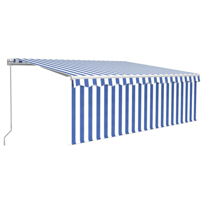 Manual Retractable Awning with Blind 4x3m Blue&White W8R7