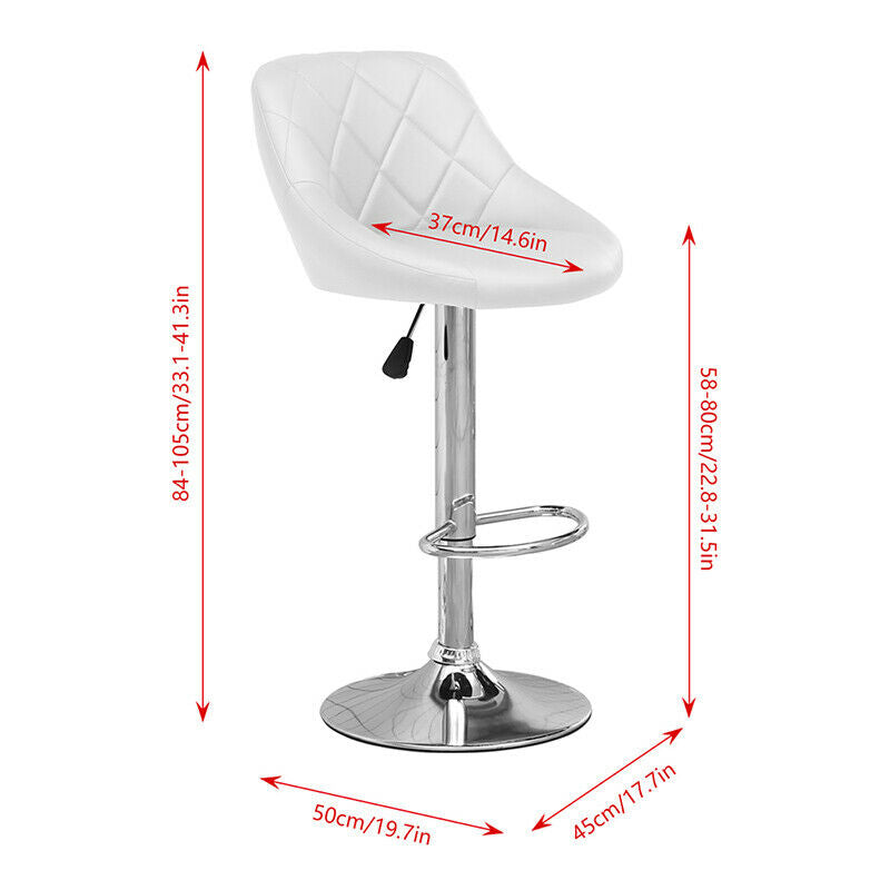 Set of 2 Bar Stools PU Leather Adjustable Height Gas Lift Chrome Base Home Pub