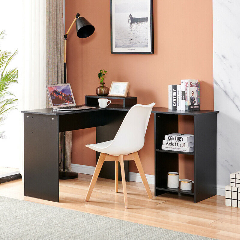 L-Shaped Computer Desk Corner PC Table Home Office with Shelves Large Space BN