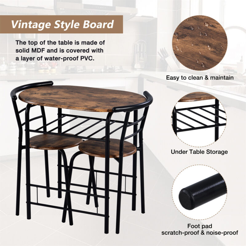 3pcs Dining Table Set and 2 Stools Breakfast Bar for Dining Room/ Kitchen MJ