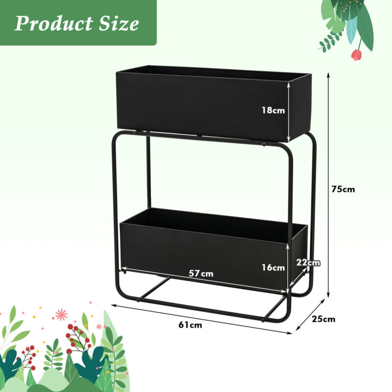 2-Tier Metal Elevated Garden Bed Heavy Duty Planter Box Raised Flowers Box Stand