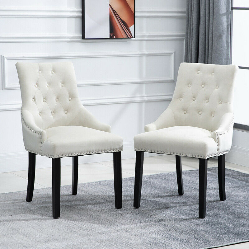 2x Velvet Dining Chairs Button Tufted with Rivets Knocker Lounge Chair Home BN