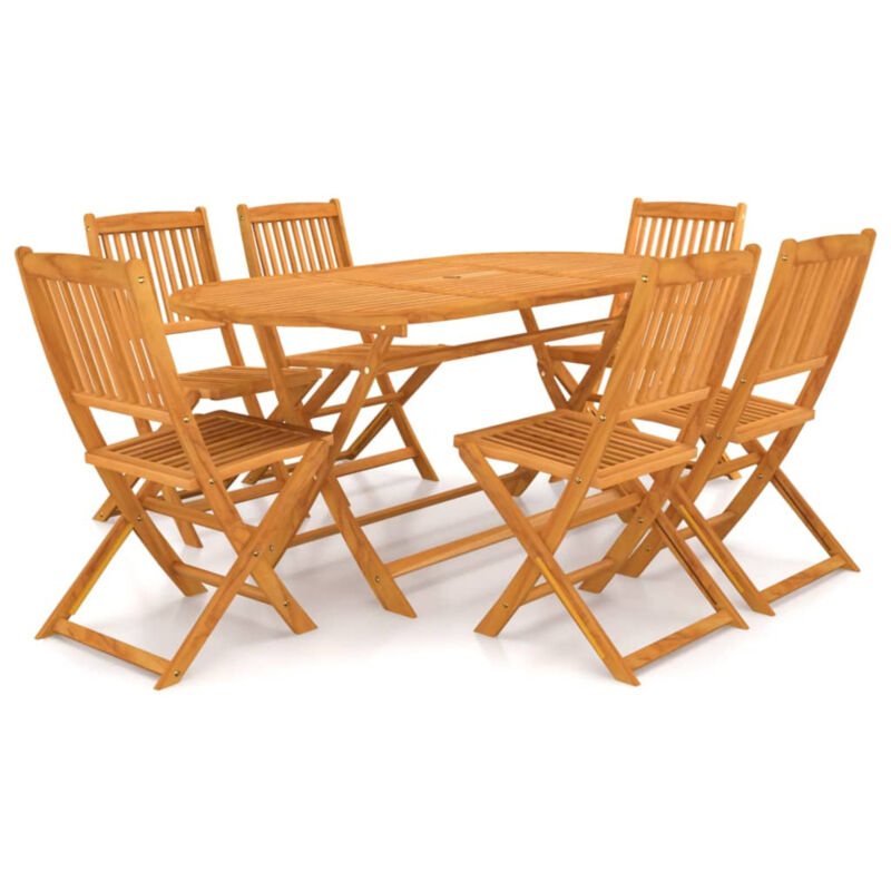 7 Piece Folding Garden Dining Set Solid Acacia Wood B7W4