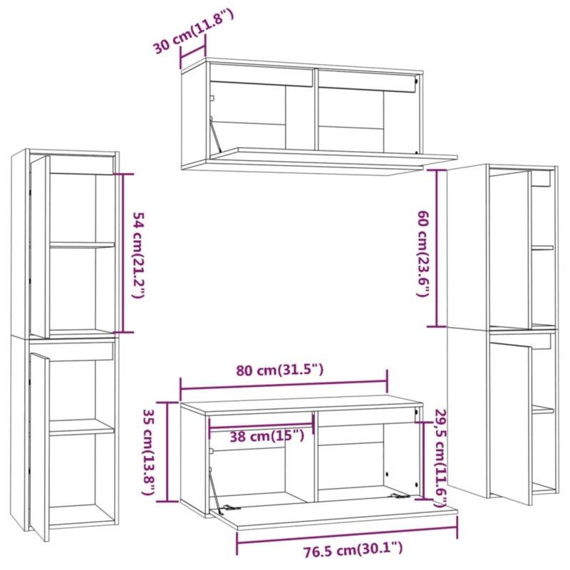 TV Cabinets 6 pcs White Solid Wood Pine C4C4