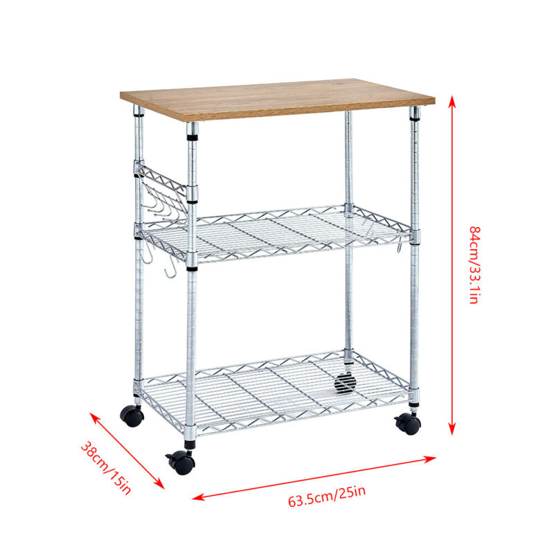 3 Tier Fruit Trolly Basket Rack Vegetable Storage Kitchen Cart with Wheels Home