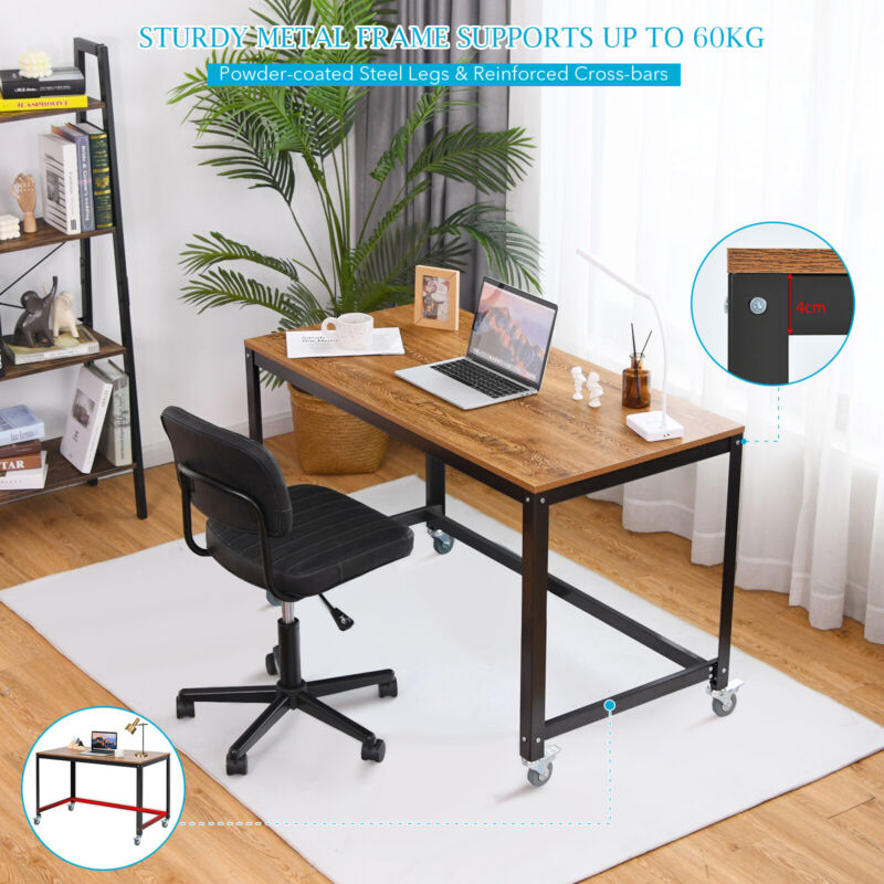 Large Rolling Computer Desk Metal Frame Writing Desk Workstation Locka