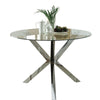 Modern Round Glass Dining Table And 4 White PU Leather Chairs Sets Chrome Legs