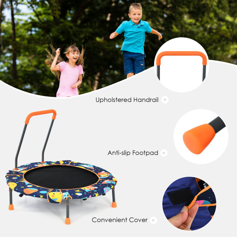 2-in-1 Foldable Kids Fitness Trampoline Height Adjustable Children Tree Swing