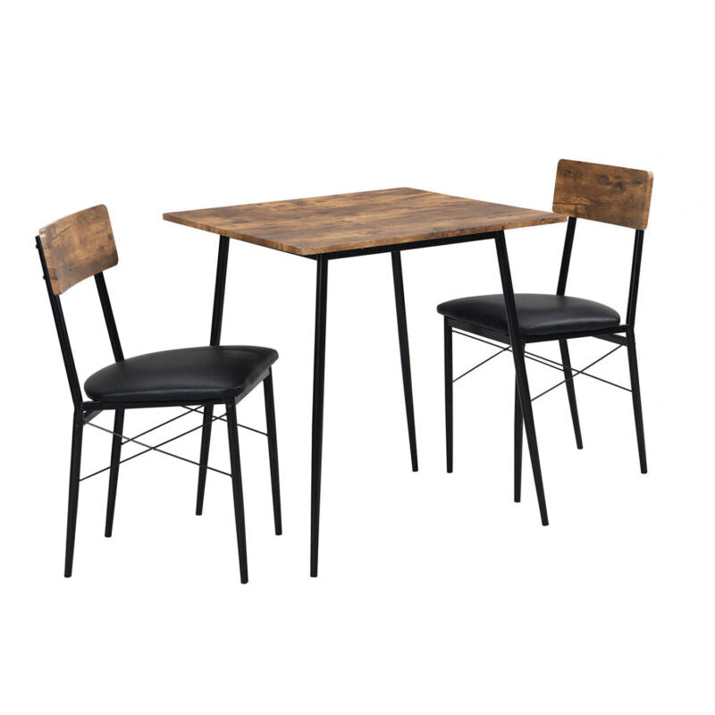 Wooden Metal Dining Table and Chairs 2 Set Padded Seat Kitchen Room Furniture