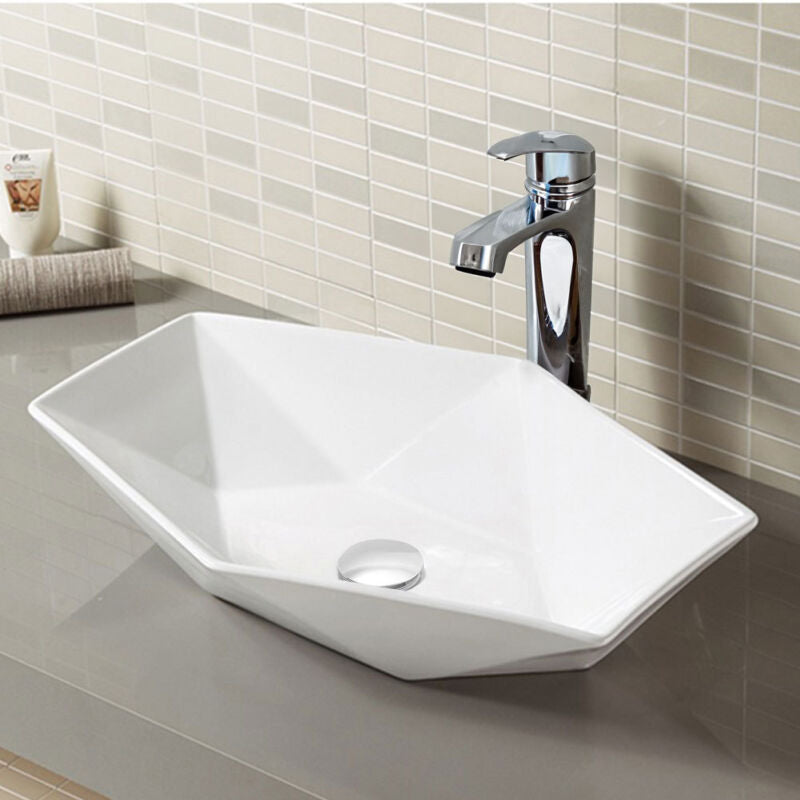MULTI SHAPE BATHROOM CLOAKROOM COUNTERTOP CERAMIC BASIN SINK & POP UP WASTE SETS
