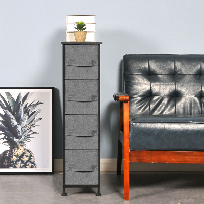 Dark Grey Fabric Cabinet Storage Unit Chest of Drawers Organiser Bedside Table