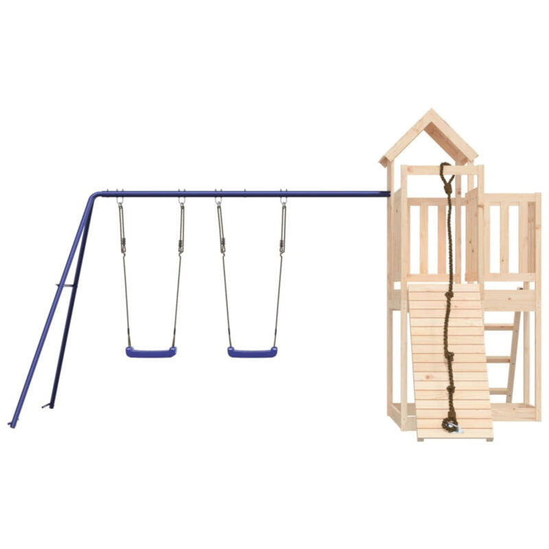 Playhouse with Climbing Wall Swings Solid Wood Pine R4C5