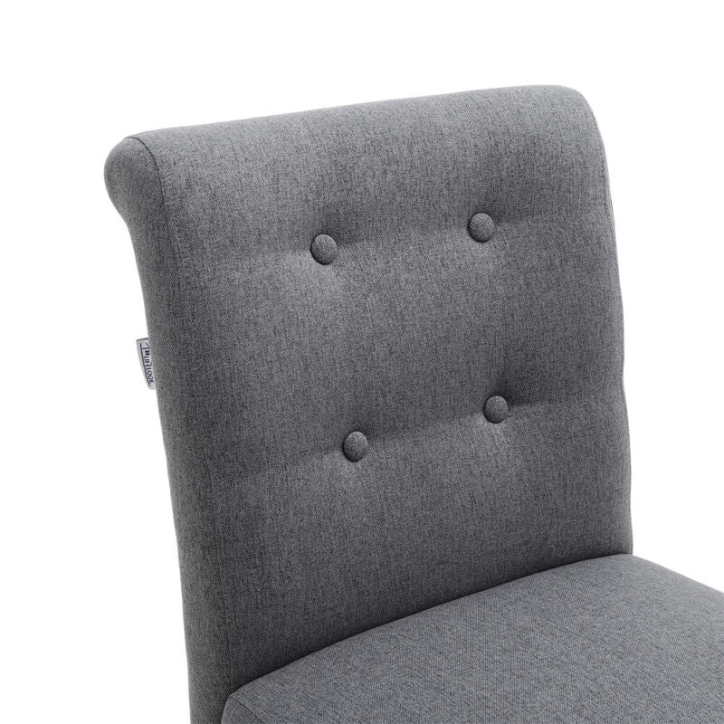 2pcs Linen Padded Dining Chairs Retro Button Back Kitchen Dinner Seat Wooden Leg