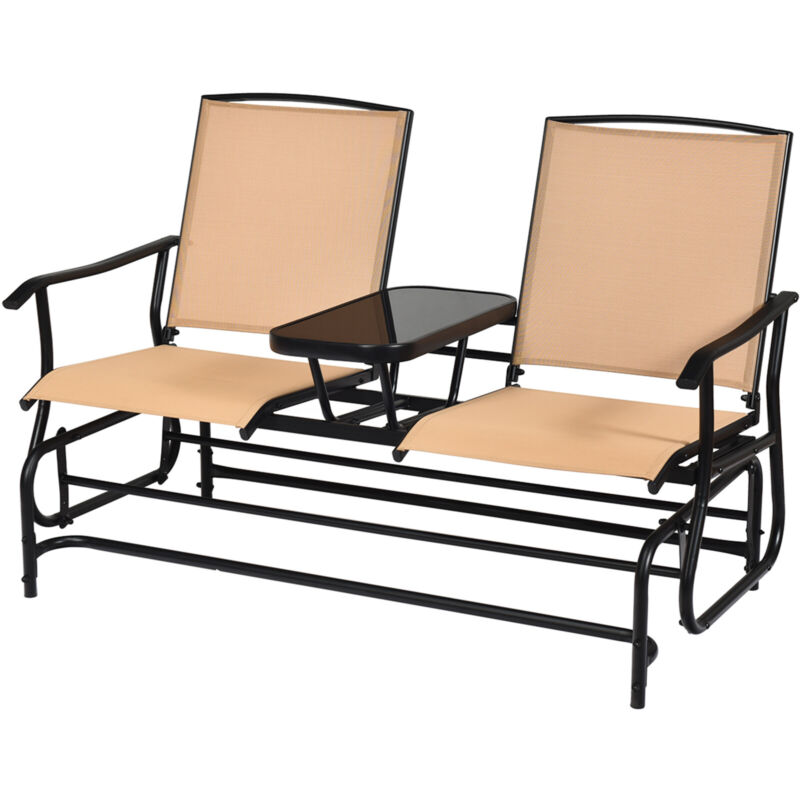 2 Seater Garden Swing Glider Lounge Chair Patio Rocking Armchair W/ Center Table