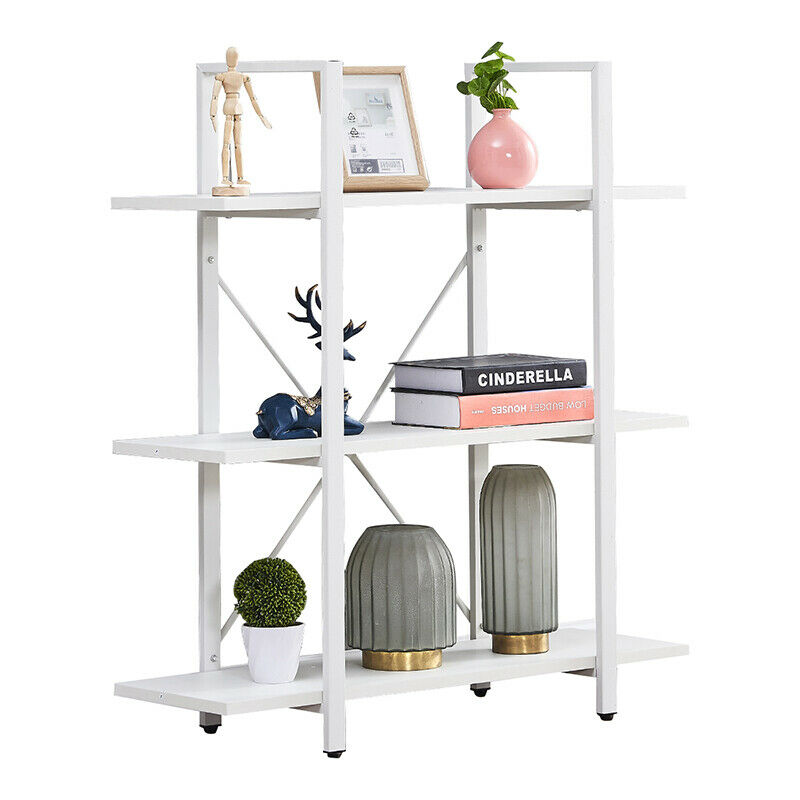 3 Tiers Bookshelf Bookcase Industrial Display Unit Storage Unit White Livingroom