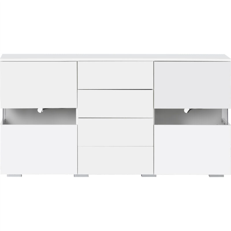 Modern Cabinet Cupboard Sideboard TV Unit High Gloss 2 Doors 4 Drawers With LED