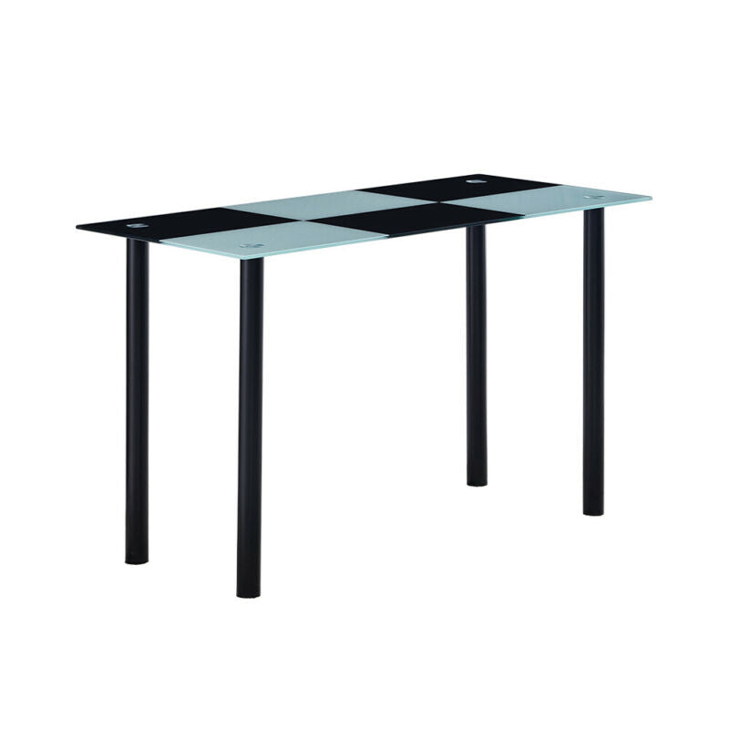 Black White Dining Table Tempered Glass Top Metal Legs Kitchen Dining Room Home