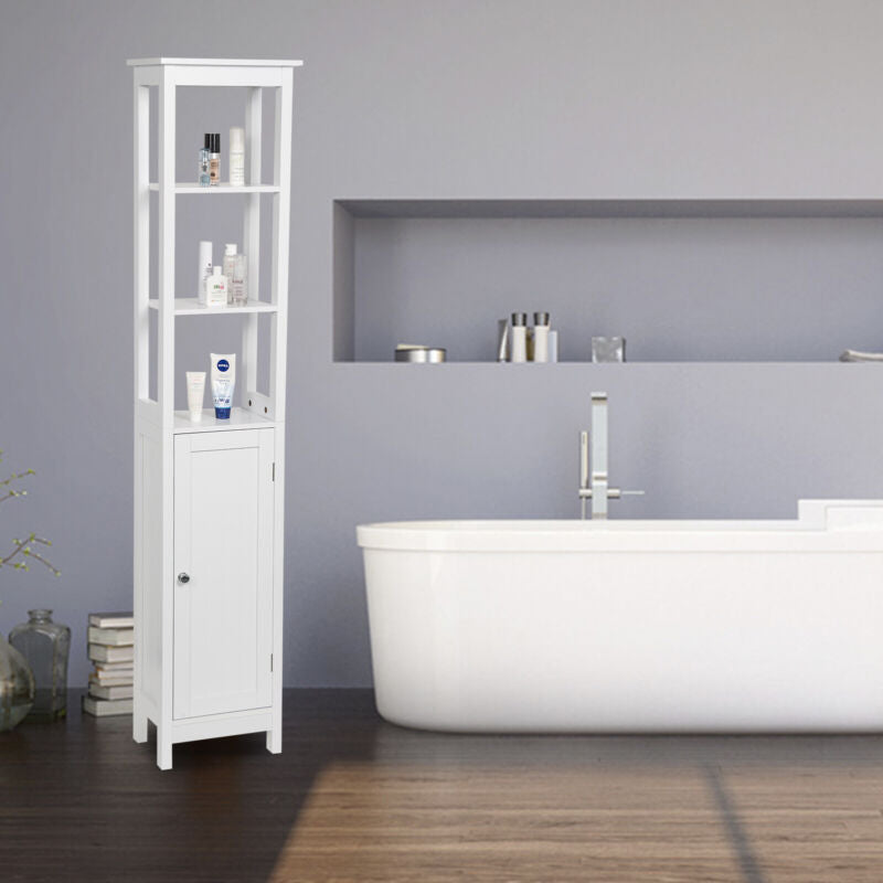 Bathroom Cabinet Storage w/ Door and Shelves Tallboy Cupboard Unit Furniture MDF
