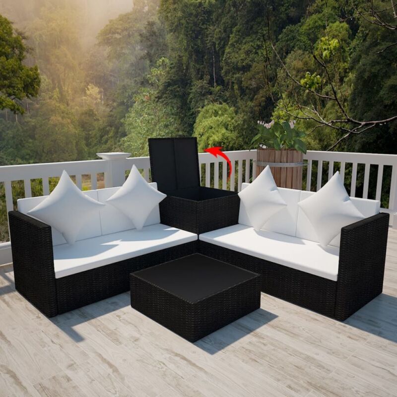14 Pcs Rattan Garden Sofa Set Chairs Sofa Dining Table W/ Storage Box Black O1N6