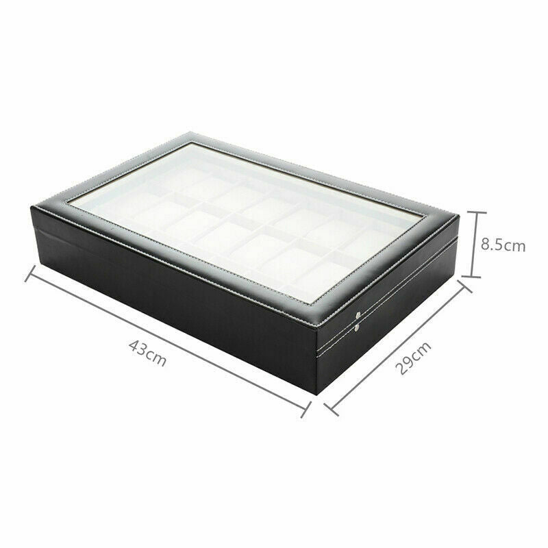 24 Grids Faux Leather Watch Case Display Box Storage Organizer Luxury Black Home