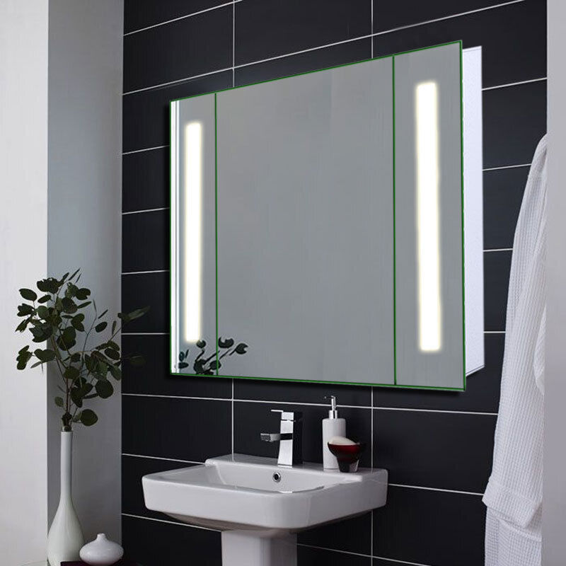 LED illuminated Bathroom Mirror Cabinet with Demister Shaver Socket Wa ...