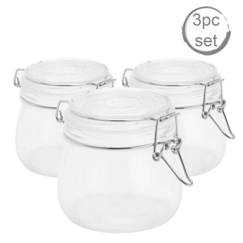 Glass Storage Jars Airtight Clip Top Lid Food Preserve Preserving Jar 500ml  x3